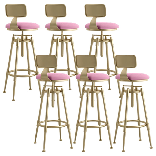 Glam Rotatable Liftable Counter Stool Iron Cafe Bar Stool with Cushion and Pedal Pink With Back 6 Piece Set Clearhalo 'Bar Furniture' 'Bar Stools' 'bar_stools' 'furn' 'furn_bar_stools' 'Furniture' 'furniture_bar_stools' 'Kitchen & Dining Furniture' 5042812