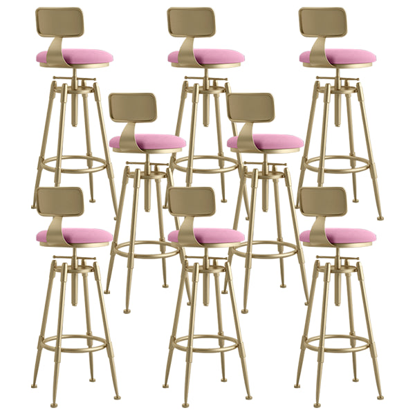 Glam Rotatable Liftable Counter Stool Iron Cafe Bar Stool with Cushion and Pedal Pink With Back 8 Piece Set Clearhalo 'Bar Furniture' 'Bar Stools' 'bar_stools' 'furn' 'furn_bar_stools' 'Furniture' 'furniture_bar_stools' 'Kitchen & Dining Furniture' 5042813