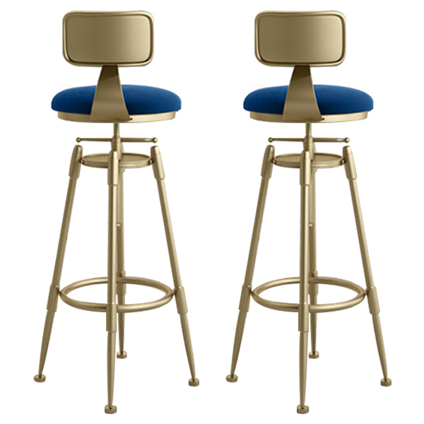 Glam Rotatable Liftable Counter Stool Iron Cafe Bar Stool with Cushion and Pedal Blue With Back 2 Piece Set Clearhalo 'Bar Furniture' 'Bar Stools' 'bar_stools' 'furn' 'furn_bar_stools' 'Furniture' 'furniture_bar_stools' 'Kitchen & Dining Furniture' 5042814