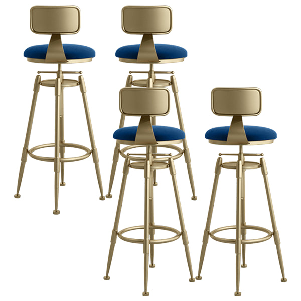Glam Rotatable Liftable Counter Stool Iron Cafe Bar Stool with Cushion and Pedal Blue With Back 4 Piece Set Clearhalo 'Bar Furniture' 'Bar Stools' 'bar_stools' 'furn' 'furn_bar_stools' 'Furniture' 'furniture_bar_stools' 'Kitchen & Dining Furniture' 5042815