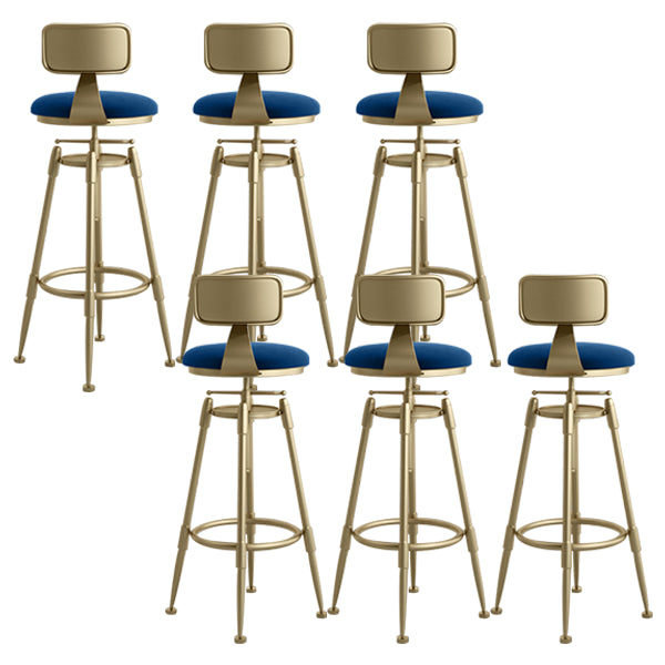Glam Rotatable Liftable Counter Stool Iron Cafe Bar Stool with Cushion and Pedal Blue With Back 6 Piece Set Clearhalo 'Bar Furniture' 'Bar Stools' 'bar_stools' 'furn' 'furn_bar_stools' 'Furniture' 'furniture_bar_stools' 'Kitchen & Dining Furniture' 5042816