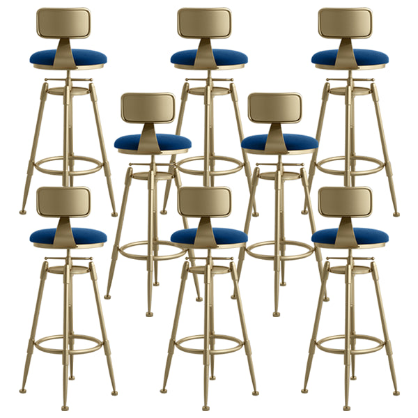 Glam Rotatable Liftable Counter Stool Iron Cafe Bar Stool with Cushion and Pedal Blue With Back 8 Piece Set Clearhalo 'Bar Furniture' 'Bar Stools' 'bar_stools' 'furn' 'furn_bar_stools' 'Furniture' 'furniture_bar_stools' 'Kitchen & Dining Furniture' 5042817