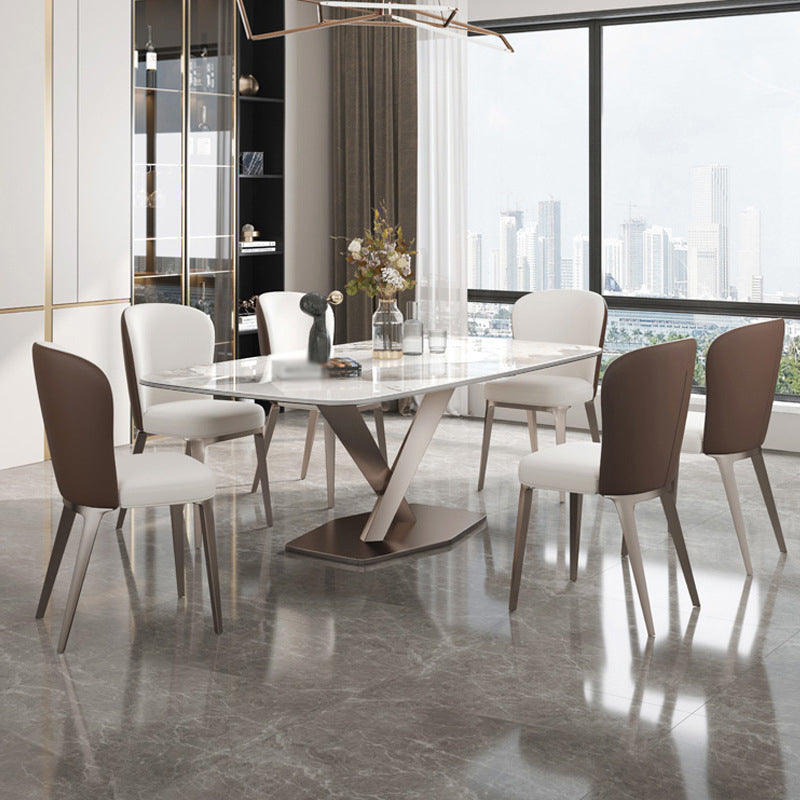 Designer Style Sintered Stone Top Dining Set 1/4/5/7 Pieces Dining Table with White Chairs Clearhalo 'Dining Room Sets' 'Dining Tables & Seating' 'dining_room_set' 'furn' 'furn_dining_room_set' 'Furniture' 'furniture_dining_room_set' 'Kitchen & Dining Furniture' 5042876