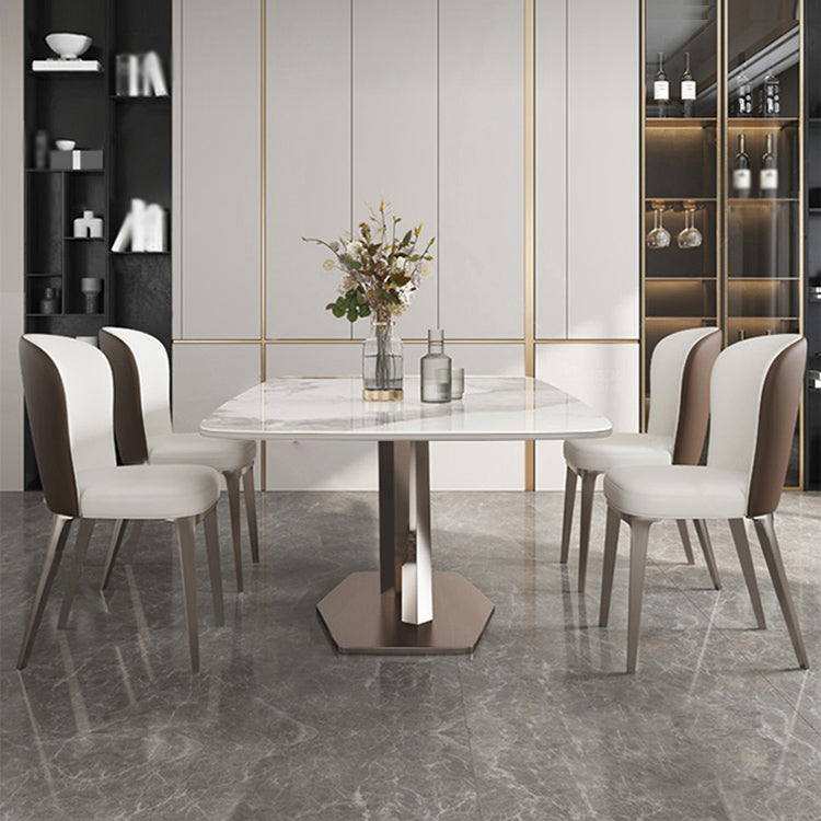Designer Style Sintered Stone Top Dining Set 1/4/5/7 Pieces Dining Table with White Chairs Clearhalo 'Dining Room Sets' 'Dining Tables & Seating' 'dining_room_set' 'furn' 'furn_dining_room_set' 'Furniture' 'furniture_dining_room_set' 'Kitchen & Dining Furniture' 5042880
