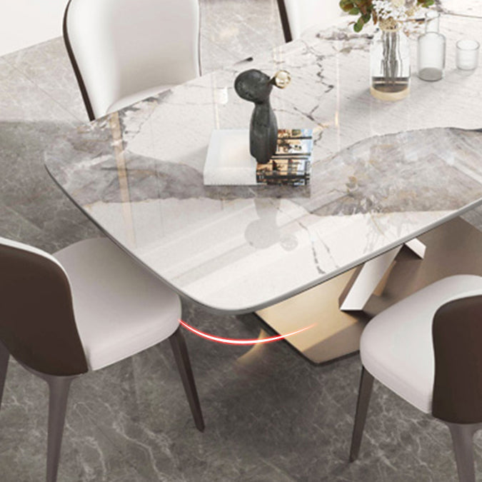 Designer Style Sintered Stone Top Dining Set 1/4/5/7 Pieces Dining Table with White Chairs Clearhalo 'Dining Room Sets' 'Dining Tables & Seating' 'dining_room_set' 'furn' 'furn_dining_room_set' 'Furniture' 'furniture_dining_room_set' 'Kitchen & Dining Furniture' 5042882