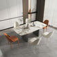 Modern Style Sintered Stone Dining Table Set 1/2/3/4/5/6/7 Pieces Dining Set 7 Pieces: Table, 4 White+2 Orange Chairs Clearhalo 'Dining Room Sets' 'Dining Tables & Seating' 'dining_room_set' 'furn' 'furn_dining_room_set' 'Furniture' 'furniture_dining_room_set' 'Kitchen & Dining Furniture' 5042960