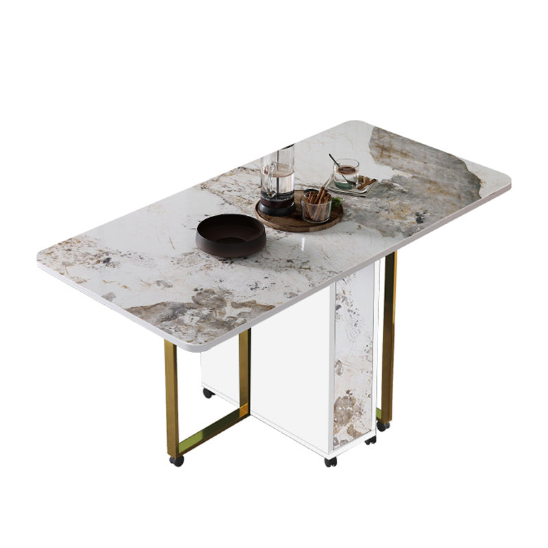 Modern Foldable Dinette Set 1/2/3/5 Pieces Rectangle White Sintered Stone Dining Table Set White 59"L x 30"W Clearhalo 'Dining Room Sets' 'Dining Tables & Seating' 'dining_room_set' 'furn' 'furn_dining_room_set' 'Furniture' 'furniture_dining_room_set' 'Kitchen & Dining Furniture' 5042982