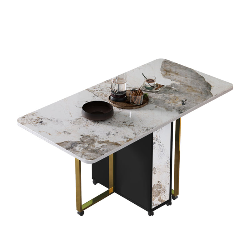 Modern Foldable Dinette Set 1/2/3/5 Pieces Rectangle White Sintered Stone Dining Table Set Black 59"L x 30"W Clearhalo 'Dining Room Sets' 'Dining Tables & Seating' 'dining_room_set' 'furn' 'furn_dining_room_set' 'Furniture' 'furniture_dining_room_set' 'Kitchen & Dining Furniture' 5042984