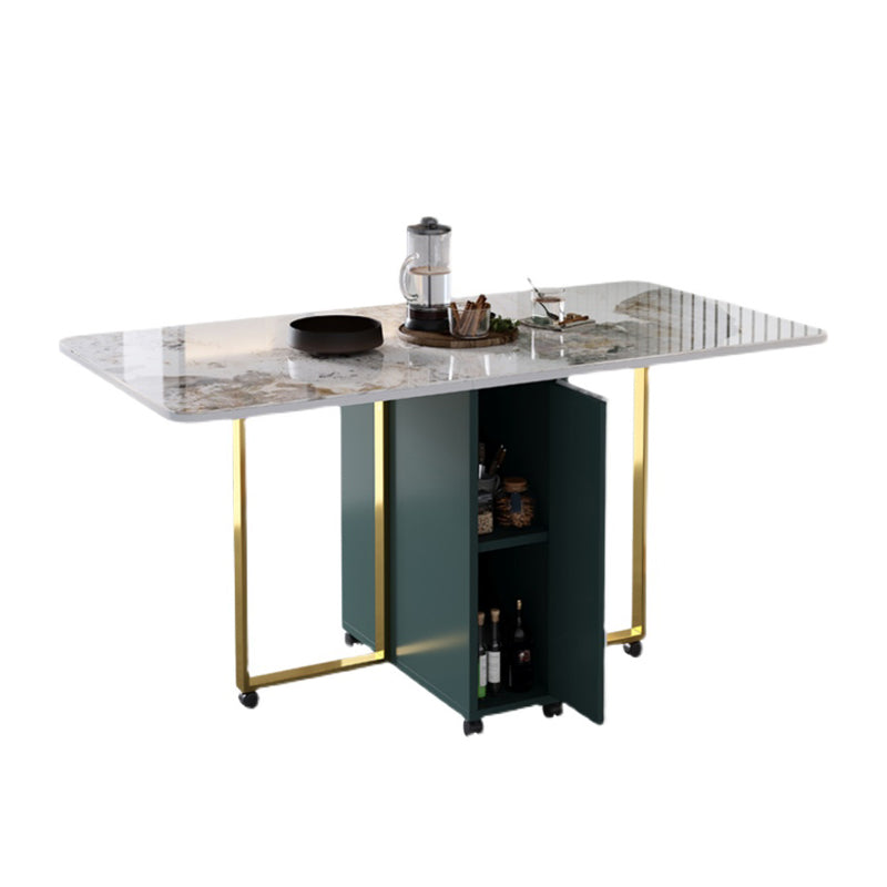 Modern Foldable Dinette Set 1/2/3/5 Pieces Rectangle White Sintered Stone Dining Table Set Green 59"L x 30"W Clearhalo 'Dining Room Sets' 'Dining Tables & Seating' 'dining_room_set' 'furn' 'furn_dining_room_set' 'Furniture' 'furniture_dining_room_set' 'Kitchen & Dining Furniture' 5042989