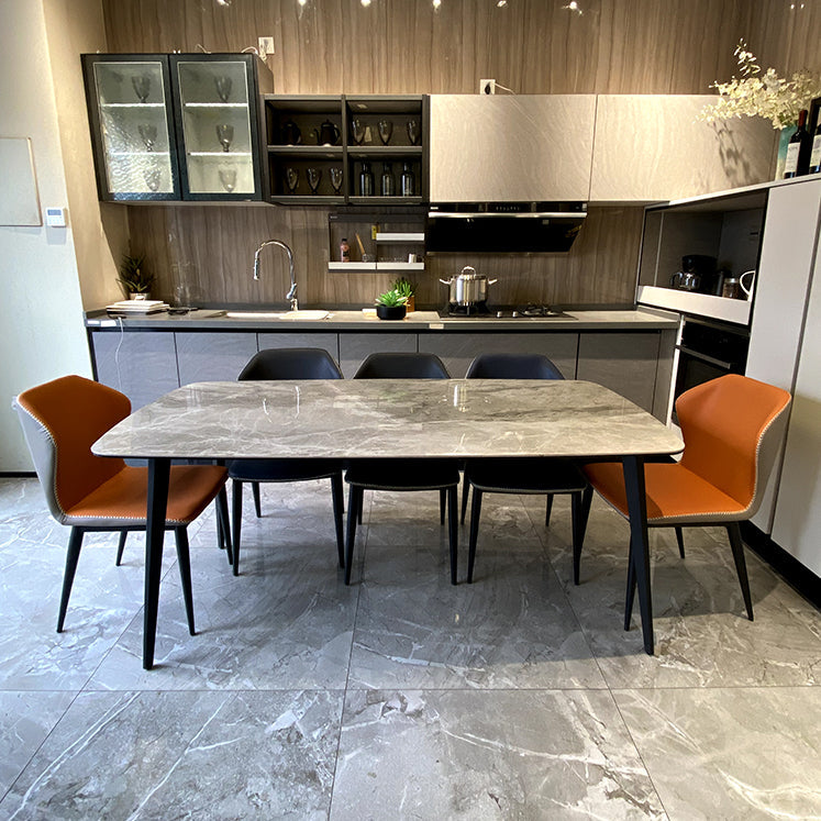 Modern Grey Dinette Set 1/4/6/8 Pieces Rectangle Sintered Stone Top Dining Table Set 6 Pieces: Table, 5 Chairs Clearhalo 'Dining Room Sets' 'Dining Tables & Seating' 'dining_room_set' 'furn' 'furn_dining_room_set' 'Furniture' 'furniture_dining_room_set' 'Kitchen & Dining Furniture' 5043033