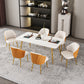 Glam Iron Dinette Set 1/2/5/7 Pieces Rectangle Sintered Stone Top Dining Table Set 7 Pieces: Table, 6 Orange Chairs Clearhalo 'Dining Room Sets' 'Dining Tables & Seating' 'dining_room_set' 'furn' 'furn_dining_room_set' 'Furniture' 'furniture_dining_room_set' 'Kitchen & Dining Furniture' 5043053