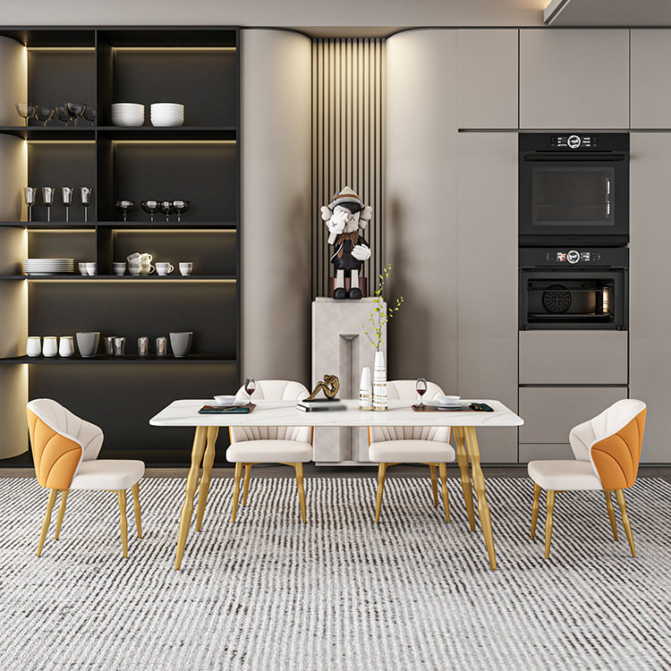 Glam Iron Dinette Set 1/2/5/7 Pieces Rectangle Sintered Stone Top Dining Table Set Clearhalo 'Dining Room Sets' 'Dining Tables & Seating' 'dining_room_set' 'furn' 'furn_dining_room_set' 'Furniture' 'furniture_dining_room_set' 'Kitchen & Dining Furniture' 5043055