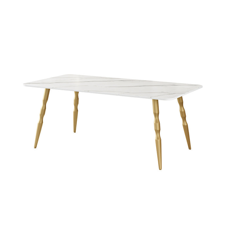 Glam Iron Dinette Set 1/2/5/7 Pieces Rectangle Sintered Stone Top Dining Table Set White 79"L x 31"W Clearhalo 'Dining Room Sets' 'Dining Tables & Seating' 'dining_room_set' 'furn' 'furn_dining_room_set' 'Furniture' 'furniture_dining_room_set' 'Kitchen & Dining Furniture' 5043057