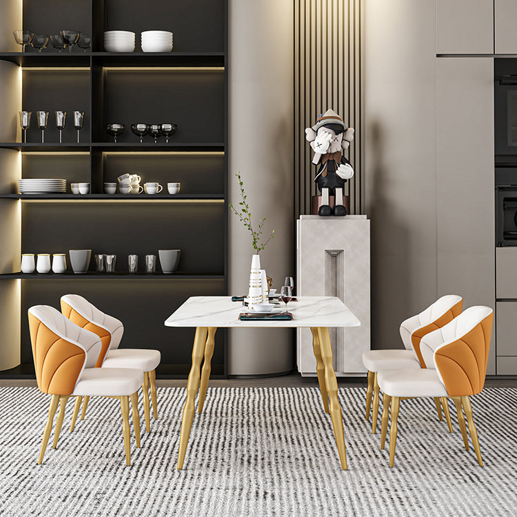 Glam Iron Dinette Set 1/2/5/7 Pieces Rectangle Sintered Stone Top Dining Table Set Clearhalo 'Dining Room Sets' 'Dining Tables & Seating' 'dining_room_set' 'furn' 'furn_dining_room_set' 'Furniture' 'furniture_dining_room_set' 'Kitchen & Dining Furniture' 5043058