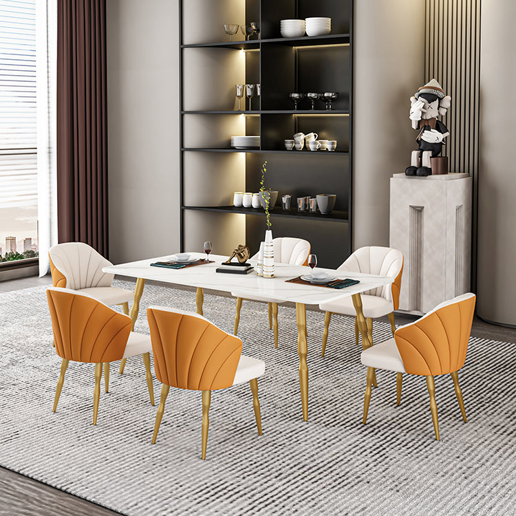 Glam Iron Dinette Set 1/2/5/7 Pieces Rectangle Sintered Stone Top Dining Table Set Clearhalo 'Dining Room Sets' 'Dining Tables & Seating' 'dining_room_set' 'furn' 'furn_dining_room_set' 'Furniture' 'furniture_dining_room_set' 'Kitchen & Dining Furniture' 5043067