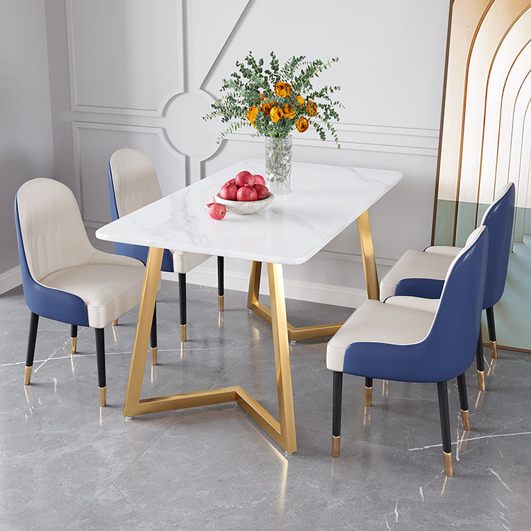 Glam Iron Dinette Set 1/2/5/6 Pieces Rectangle White Sintered Stone Top Dining Table Set Clearhalo 'Dining Room Sets' 'Dining Tables & Seating' 'dining_room_set' 'furn' 'furn_dining_room_set' 'Furniture' 'furniture_dining_room_set' 'Kitchen & Dining Furniture' 5043074