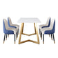 Glam Iron Dinette Set 1/2/5/6 Pieces Rectangle White Sintered Stone Top Dining Table Set 5 Pieces: Table, 4 Blue Chairs Clearhalo 'Dining Room Sets' 'Dining Tables & Seating' 'dining_room_set' 'furn' 'furn_dining_room_set' 'Furniture' 'furniture_dining_room_set' 'Kitchen & Dining Furniture' 5043075