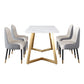 Glam Iron Dinette Set 1/2/5/6 Pieces Rectangle White Sintered Stone Top Dining Table Set 5 Pieces: Table, 4 Grey Chairs Clearhalo 'Dining Room Sets' 'Dining Tables & Seating' 'dining_room_set' 'furn' 'furn_dining_room_set' 'Furniture' 'furniture_dining_room_set' 'Kitchen & Dining Furniture' 5043076
