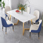 Glam Iron Dinette Set 1/2/5/6 Pieces Rectangle White Sintered Stone Top Dining Table Set 6 Pieces: Table, 5 Blue Chairs Clearhalo 'Dining Room Sets' 'Dining Tables & Seating' 'dining_room_set' 'furn' 'furn_dining_room_set' 'Furniture' 'furniture_dining_room_set' 'Kitchen & Dining Furniture' 5043078