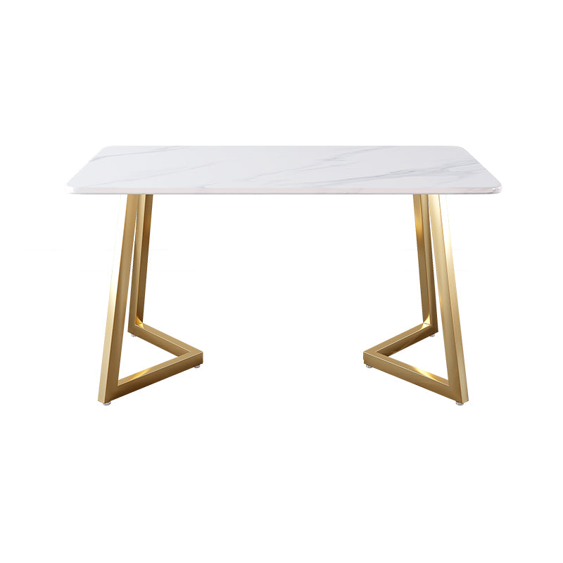 Glam Iron Dinette Set 1/2/5/6 Pieces Rectangle White Sintered Stone Top Dining Table Set White 70.9"L x 35.4"W Clearhalo 'Dining Room Sets' 'Dining Tables & Seating' 'dining_room_set' 'furn' 'furn_dining_room_set' 'Furniture' 'furniture_dining_room_set' 'Kitchen & Dining Furniture' 5043079