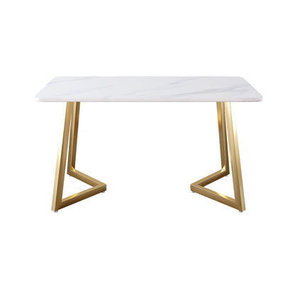 Glam Iron Dinette Set 1/2/5/6 Pieces Rectangle White Sintered Stone Top Dining Table Set White 70.9"L x 35.4"W Clearhalo 'Dining Room Sets' 'Dining Tables & Seating' 'dining_room_set' 'furn' 'furn_dining_room_set' 'Furniture' 'furniture_dining_room_set' 'Kitchen & Dining Furniture' 5043079