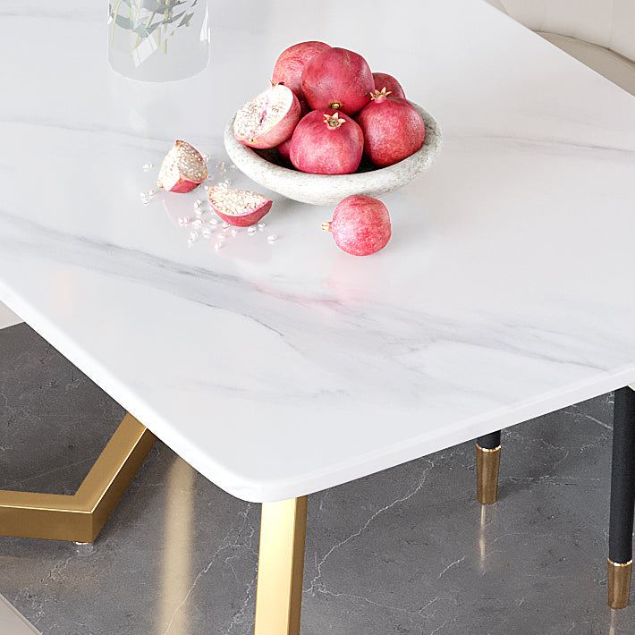 Glam Iron Dinette Set 1/2/5/6 Pieces Rectangle White Sintered Stone Top Dining Table Set Clearhalo 'Dining Room Sets' 'Dining Tables & Seating' 'dining_room_set' 'furn' 'furn_dining_room_set' 'Furniture' 'furniture_dining_room_set' 'Kitchen & Dining Furniture' 5043083