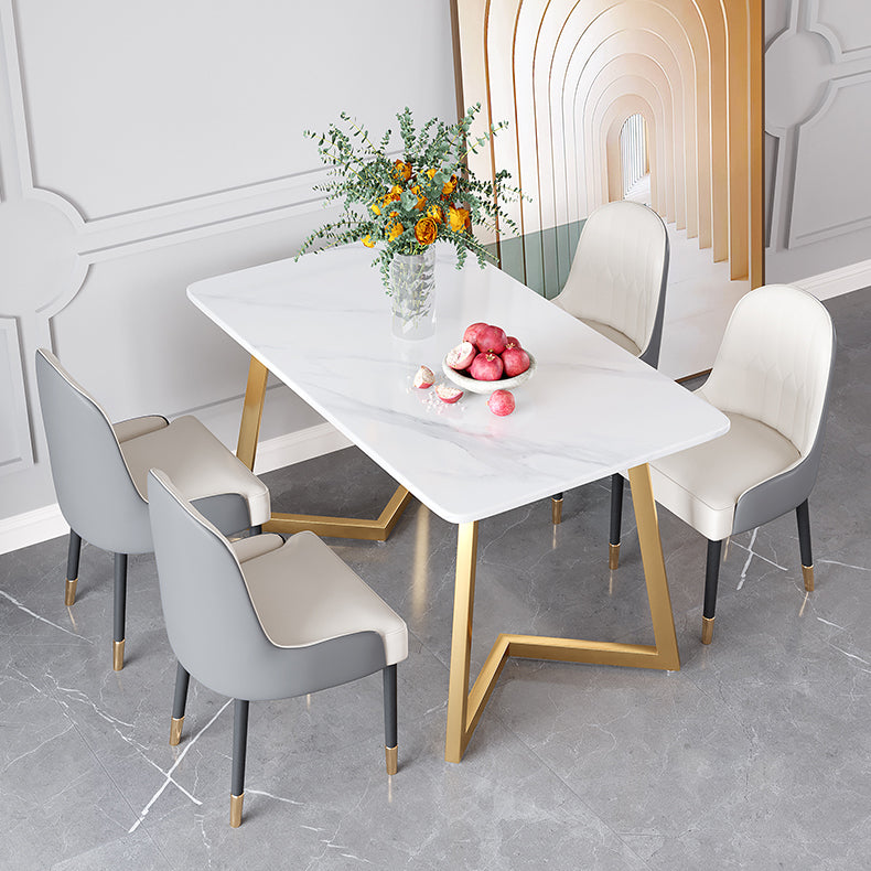 Glam Iron Dinette Set 1/2/5/6 Pieces Rectangle White Sintered Stone Top Dining Table Set Clearhalo 'Dining Room Sets' 'Dining Tables & Seating' 'dining_room_set' 'furn' 'furn_dining_room_set' 'Furniture' 'furniture_dining_room_set' 'Kitchen & Dining Furniture' 5043089