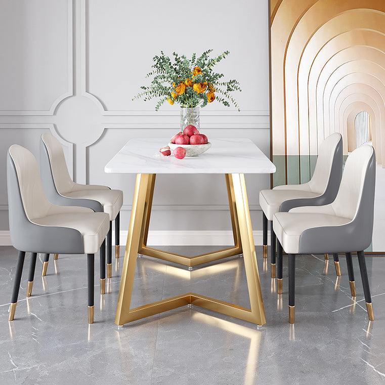 Glam Iron Dinette Set 1/2/5/6 Pieces Rectangle White Sintered Stone Top Dining Table Set Clearhalo 'Dining Room Sets' 'Dining Tables & Seating' 'dining_room_set' 'furn' 'furn_dining_room_set' 'Furniture' 'furniture_dining_room_set' 'Kitchen & Dining Furniture' 5043091