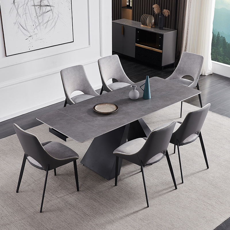 Modern Scalable Dinette Set 1/4/5/7 Pieces Grey Sintered Stone Top Dining Table Set 7 Pieces: Table, 6 Chairs Clearhalo 'Dining Room Sets' 'Dining Tables & Seating' 'dining_room_set' 'furn' 'furn_dining_room_set' 'Furniture' 'furniture_dining_room_set' 'Kitchen & Dining Furniture' 5043100