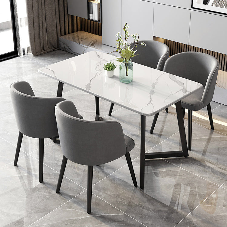 Modern Black Iron Dinette Set 1/2/5/7 Pieces Rectangle Sintered Stone Top Dining Table Set Clearhalo 'Dining Room Sets' 'Dining Tables & Seating' 'dining_room_set' 'furn' 'furn_dining_room_set' 'Furniture' 'furniture_dining_room_set' 'Kitchen & Dining Furniture' 5043111