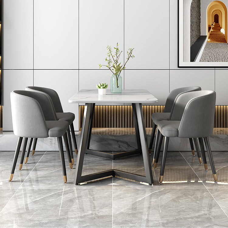 Modern Black Iron Dinette Set 1/2/5/7 Pieces Rectangle Sintered Stone Top Dining Table Set Clearhalo 'Dining Room Sets' 'Dining Tables & Seating' 'dining_room_set' 'furn' 'furn_dining_room_set' 'Furniture' 'furniture_dining_room_set' 'Kitchen & Dining Furniture' 5043114