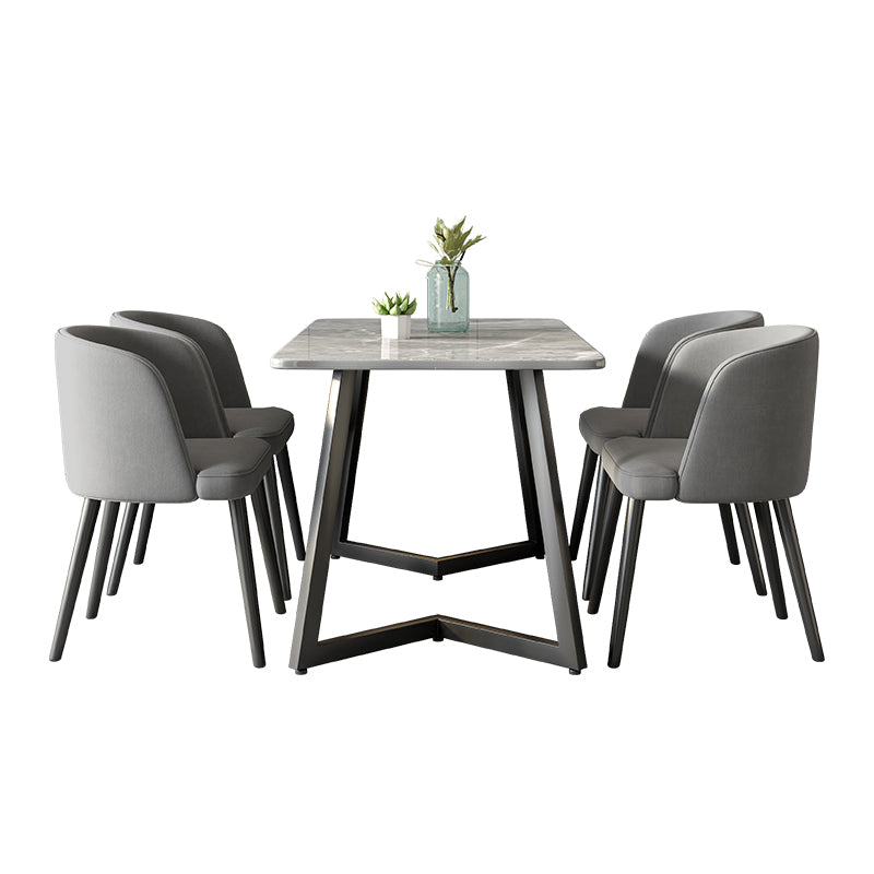 Modern Black Iron Dinette Set 1/2/5/7 Pieces Rectangle Sintered Stone Top Dining Table Set 5 Pieces: Grey Table, 4 Grey Chairs Clearhalo 'Dining Room Sets' 'Dining Tables & Seating' 'dining_room_set' 'furn' 'furn_dining_room_set' 'Furniture' 'furniture_dining_room_set' 'Kitchen & Dining Furniture' 5043115