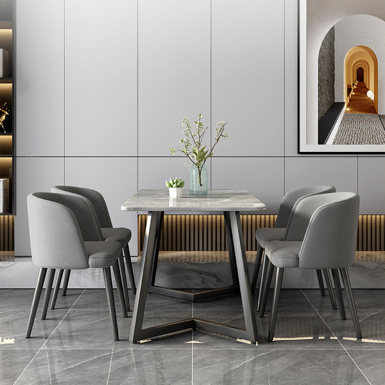 Modern Black Iron Dinette Set 1/2/5/7 Pieces Rectangle Sintered Stone Top Dining Table Set Clearhalo 'Dining Room Sets' 'Dining Tables & Seating' 'dining_room_set' 'furn' 'furn_dining_room_set' 'Furniture' 'furniture_dining_room_set' 'Kitchen & Dining Furniture' 5043116