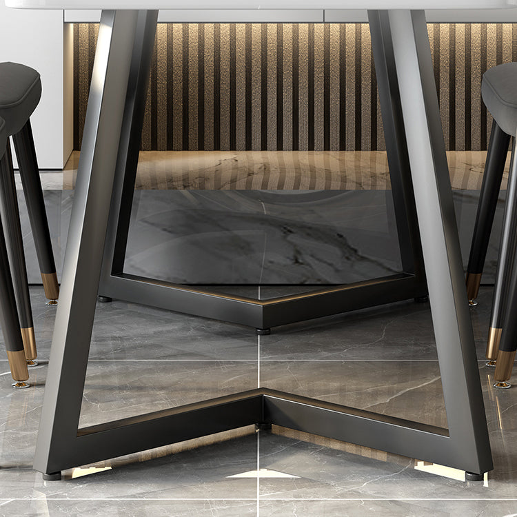 Modern Black Iron Dinette Set 1/2/5/7 Pieces Rectangle Sintered Stone Top Dining Table Set Clearhalo 'Dining Room Sets' 'Dining Tables & Seating' 'dining_room_set' 'furn' 'furn_dining_room_set' 'Furniture' 'furniture_dining_room_set' 'Kitchen & Dining Furniture' 5043124