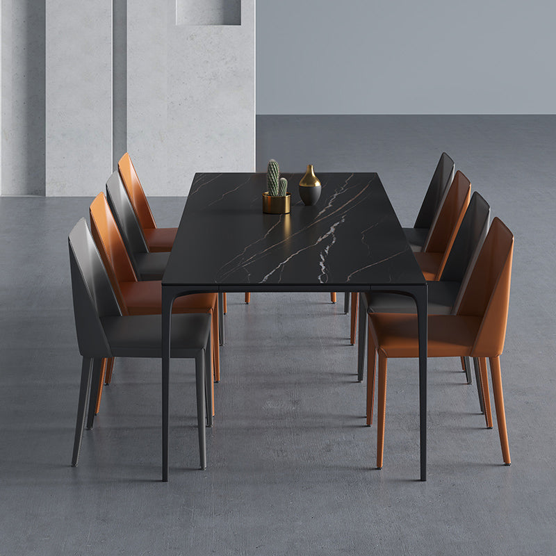 Modern Aluminium Dinette Set 1/2/4/9/10/11 Pieces Black Sintered Stone Dining Table Set 9 Pieces: Table, 8 Chairs Clearhalo 'Dining Room Sets' 'Dining Tables & Seating' 'dining_room_set' 'furn' 'furn_dining_room_set' 'Furniture' 'furniture_dining_room_set' 'Kitchen & Dining Furniture' 5043138