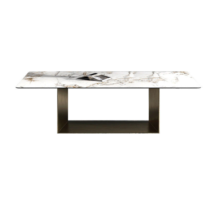 Designer Style Sintered Stone Dining Set Rectangle 1/2/3/6/7 Pieces Dining Room Table Set White 87"L x 43"W Clearhalo 'Dining Room Sets' 'Dining Tables & Seating' 'dining_room_set' 'furn' 'furn_dining_room_set' 'Furniture' 'furniture_dining_room_set' 'Kitchen & Dining Furniture' 5043157