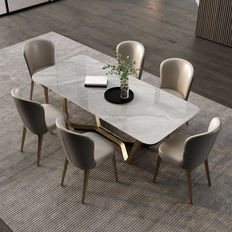 Luxury Sintered Stone Top Dining Set Rectangle 1/2/5/6/7 Pieces Dining Room Table Set 7 Pieces: Table, 6 Chairs Clearhalo 'Dining Room Sets' 'Dining Tables & Seating' 'dining_room_set' 'furn' 'furn_dining_room_set' 'Furniture' 'furniture_dining_room_set' 'Kitchen & Dining Furniture' 5043171
