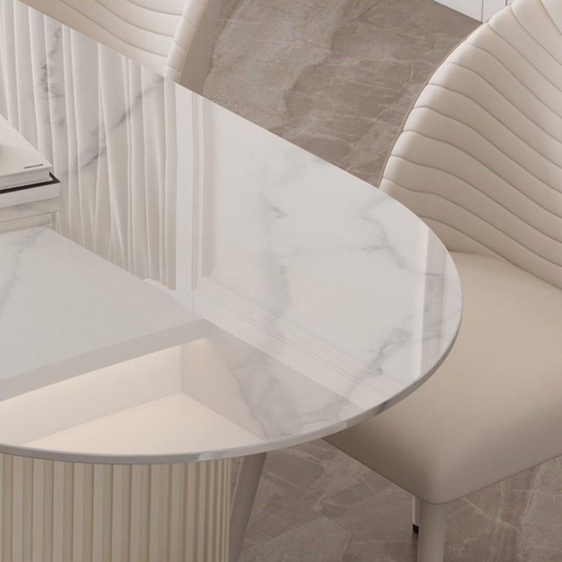 Modern Oval Dining Table Stone and Metal Double Pedestal Dining Table in White Clearhalo 'Dining Tables & Seating' 'Dining Tables' 'dining_table' 'furn' 'furn_dining_table' 'Furniture' 'furniture_dining_table' 'Kitchen & Dining Furniture' 5043211