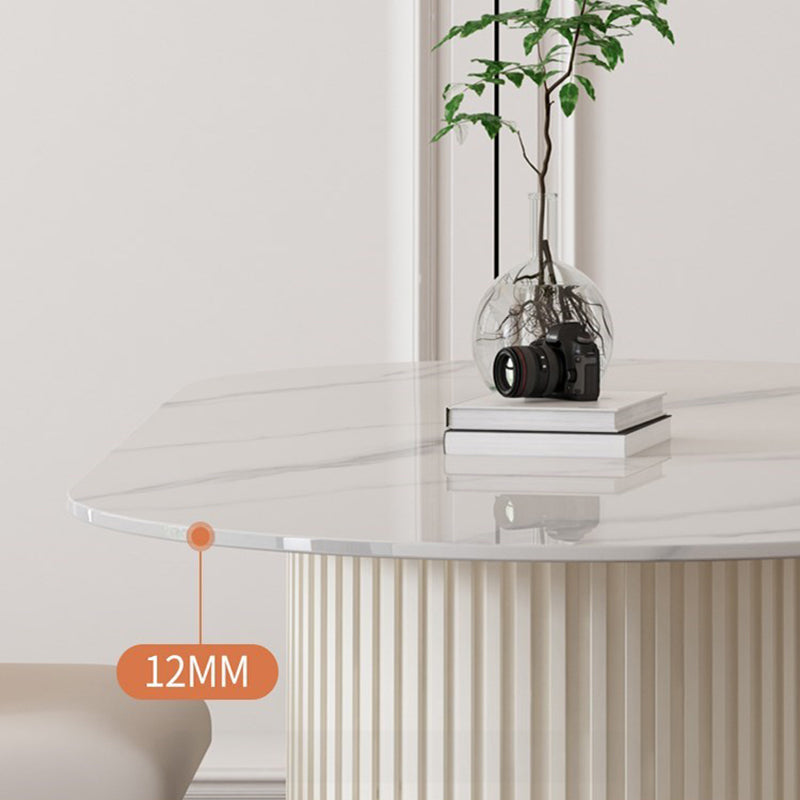 Modern Oval Dining Table Stone and Metal Double Pedestal Dining Table in White Clearhalo 'Dining Tables & Seating' 'Dining Tables' 'dining_table' 'furn' 'furn_dining_table' 'Furniture' 'furniture_dining_table' 'Kitchen & Dining Furniture' 5043212