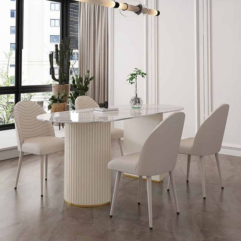 Modern Oval Dining Table Stone and Metal Double Pedestal Dining Table in White Clearhalo 'Dining Tables & Seating' 'Dining Tables' 'dining_table' 'furn' 'furn_dining_table' 'Furniture' 'furniture_dining_table' 'Kitchen & Dining Furniture' 5043216