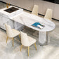 Stone Center Top Dining table Acrylic Double Pedestal Modern White Dinette Table Free Form 63"L x 31.5"W x 29.5"H Without Chairs Clearhalo 'Dining Tables & Seating' 'Dining Tables' 'dining_table' 'furn' 'furn_dining_table' 'Furniture' 'furniture_dining_table' 'Kitchen & Dining Furniture' 5043225