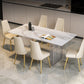 Stone Center Top Dining table Acrylic Double Pedestal Modern White Dinette Table Rectangle 55.1"L x 31.5"W x 29.5"H Without Chairs Clearhalo 'Dining Tables & Seating' 'Dining Tables' 'dining_table' 'furn' 'furn_dining_table' 'Furniture' 'furniture_dining_table' 'Kitchen & Dining Furniture' 5043226