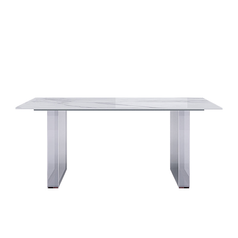 Stone Center Top Dining table Acrylic Double Pedestal Modern White Dinette Table Rectangle Without Chairs Clearhalo 'Dining Tables & Seating' 'Dining Tables' 'dining_table' 'furn' 'furn_dining_table' 'Furniture' 'furniture_dining_table' 'Kitchen & Dining Furniture' 5043228