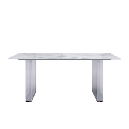 Stone Center Top Dining table Acrylic Double Pedestal Modern White Dinette Table Rectangle Without Chairs Clearhalo 'Dining Tables & Seating' 'Dining Tables' 'dining_table' 'furn' 'furn_dining_table' 'Furniture' 'furniture_dining_table' 'Kitchen & Dining Furniture' 5043228