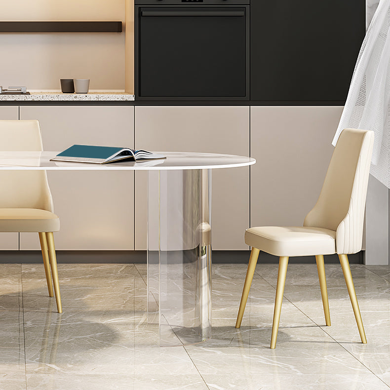 Stone Center Top Dining table Acrylic Double Pedestal Modern White Dinette Table Clearhalo 'Dining Tables & Seating' 'Dining Tables' 'dining_table' 'furn' 'furn_dining_table' 'Furniture' 'furniture_dining_table' 'Kitchen & Dining Furniture' 5043230