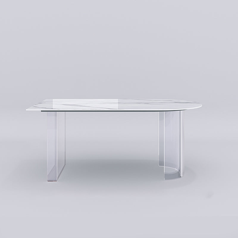 Stone Center Top Dining table Acrylic Double Pedestal Modern White Dinette Table Free Form Without Chairs Clearhalo 'Dining Tables & Seating' 'Dining Tables' 'dining_table' 'furn' 'furn_dining_table' 'Furniture' 'furniture_dining_table' 'Kitchen & Dining Furniture' 5043233