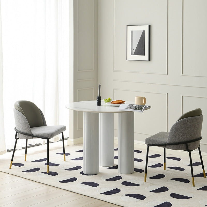 Round Standard Height Dining Table Modern Stone and Metal White Dinette Table Legs 35.4"L x 35.4"W x 29.5"H Without Chairs Clearhalo 'Dining Tables & Seating' 'Dining Tables' 'dining_table' 'furn' 'furn_dining_table' 'Furniture' 'furniture_dining_table' 'Kitchen & Dining Furniture' 5043246
