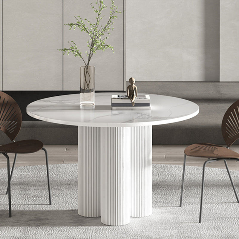 Round Standard Height Dining Table Modern Stone and Metal White Dinette Table Legs 43.3"L x 43.3"W x 29.5"H Without Chairs Clearhalo 'Dining Tables & Seating' 'Dining Tables' 'dining_table' 'furn' 'furn_dining_table' 'Furniture' 'furniture_dining_table' 'Kitchen & Dining Furniture' 5043248