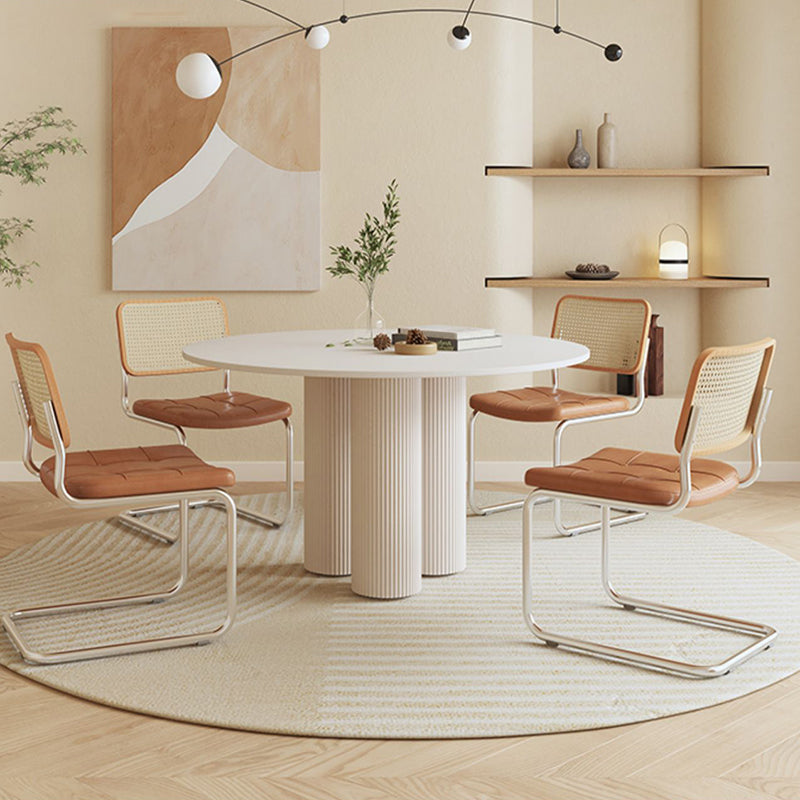 Round Standard Height Dining Table Modern Stone and Metal White Dinette Table Legs 47.2"L x 47.2"W x 29.5"H Without Chairs Clearhalo 'Dining Tables & Seating' 'Dining Tables' 'dining_table' 'furn' 'furn_dining_table' 'Furniture' 'furniture_dining_table' 'Kitchen & Dining Furniture' 5043249