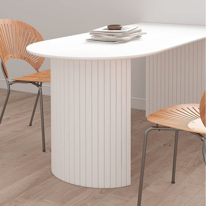 Irregular Shape Dining Table in White Modern Island Table with Double Pedestal Wood 47.2"L x 23.6"W x 29.5"H Without Chairs Clearhalo 'Dining Tables & Seating' 'Dining Tables' 'dining_table' 'furn' 'furn_dining_table' 'Furniture' 'furniture_dining_table' 'Kitchen & Dining Furniture' 5043269